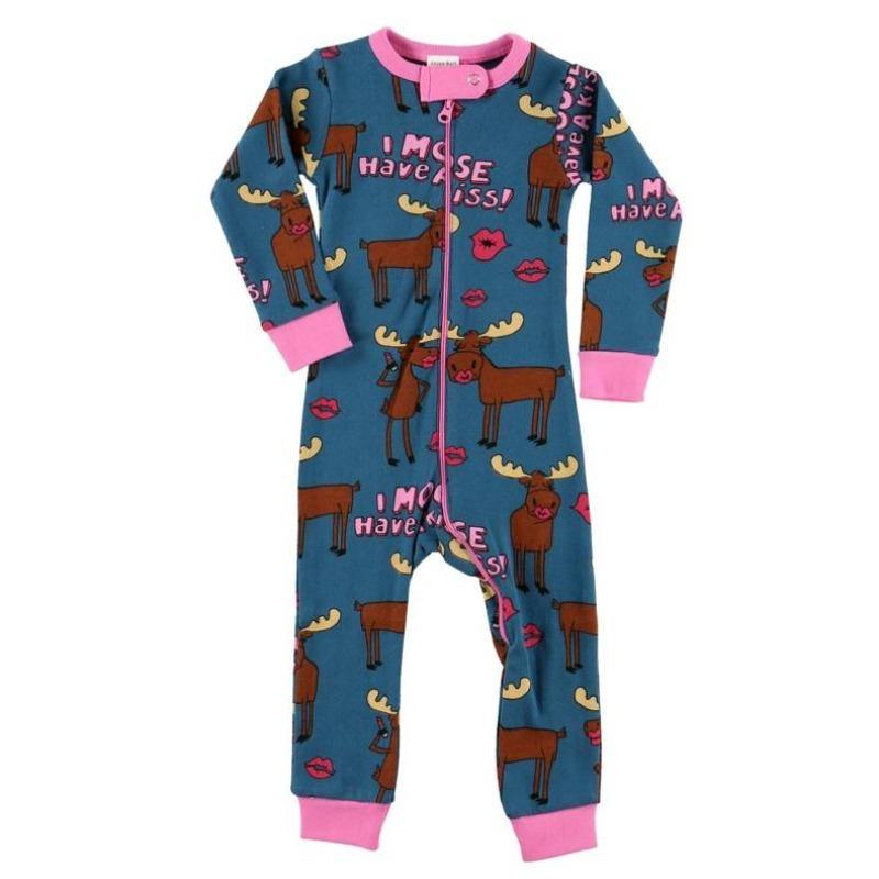 LazyOne Moose have a Kiss Infant Sleepsuit with zip